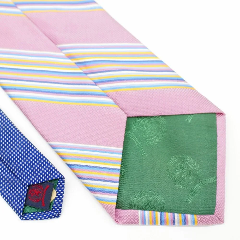 Tommy Hilfiger Pink Yellow Blue Striped Woven‎ Wide Silk Tie